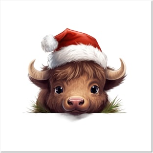 Christmas Peeking Baby Bison Posters and Art